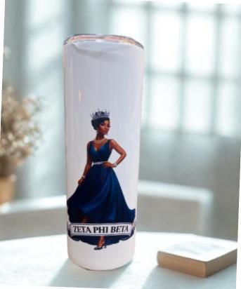 Zeta Phi Beta Royal Queen 20oz Tumbler includes a straw and a cleaning tool