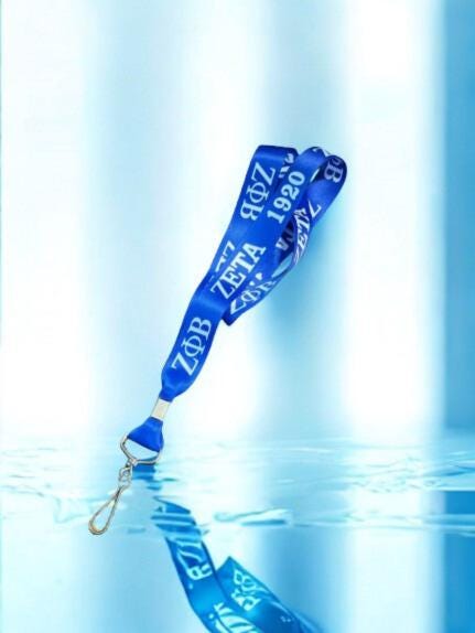 Zeta Phi Beta Crest/Royal Blue & White Lanyard