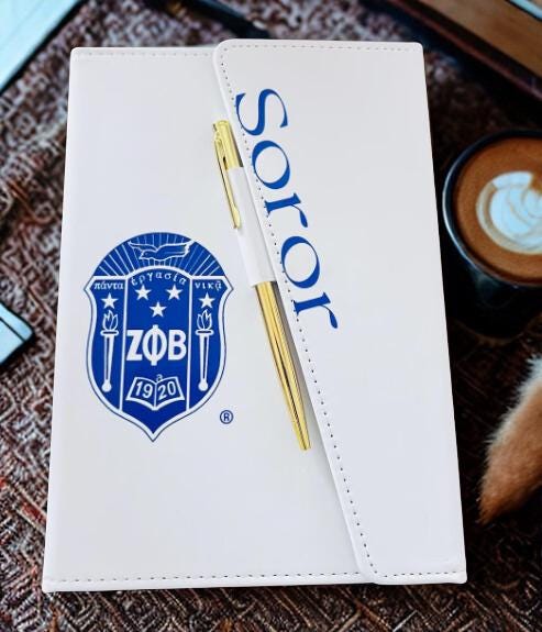 Zeta Phi Beta Inspired White/Royal Blue Sleek Flap Journal with Pen