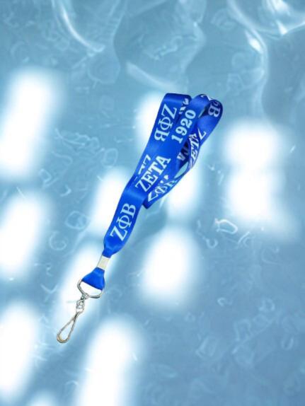 Zeta Phi Beta Crest/Royal Blue & White Lanyard
