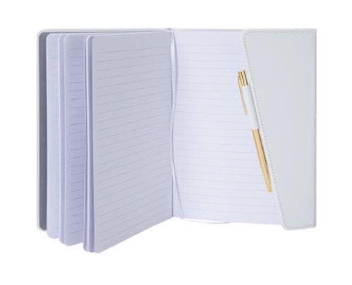 OES Inspired White Sleek Flap Journal with Pen.