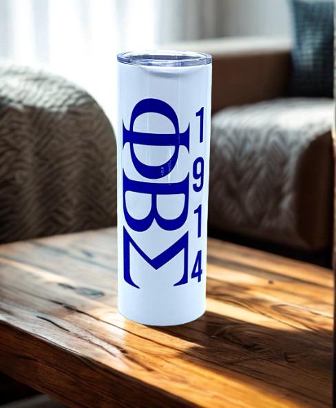 Phi Beta Sigma  1914 20oz. Tumbler Fraternity Gift with straw and cleaning tool.
