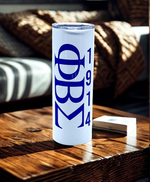 Phi Beta Sigma  1914 20oz. Tumbler Fraternity Gift with straw and cleaning tool.