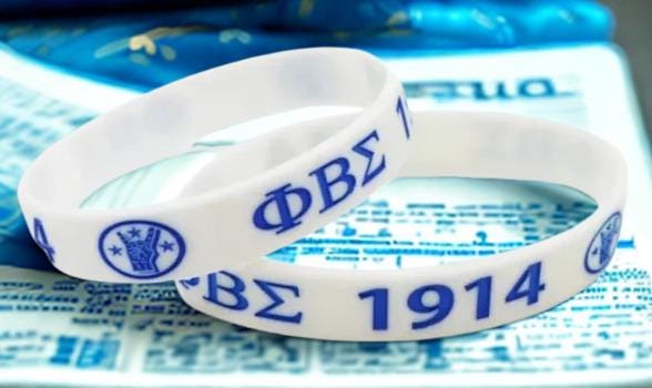 Phi Beta Sigma Fraternity White/Blue Silicone Rubber Wristband"ΦBΣ" 1914