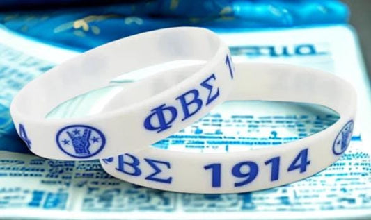 Phi Beta Sigma Fraternity White/Blue Silicone Rubber Wristband"ΦBΣ" 1914