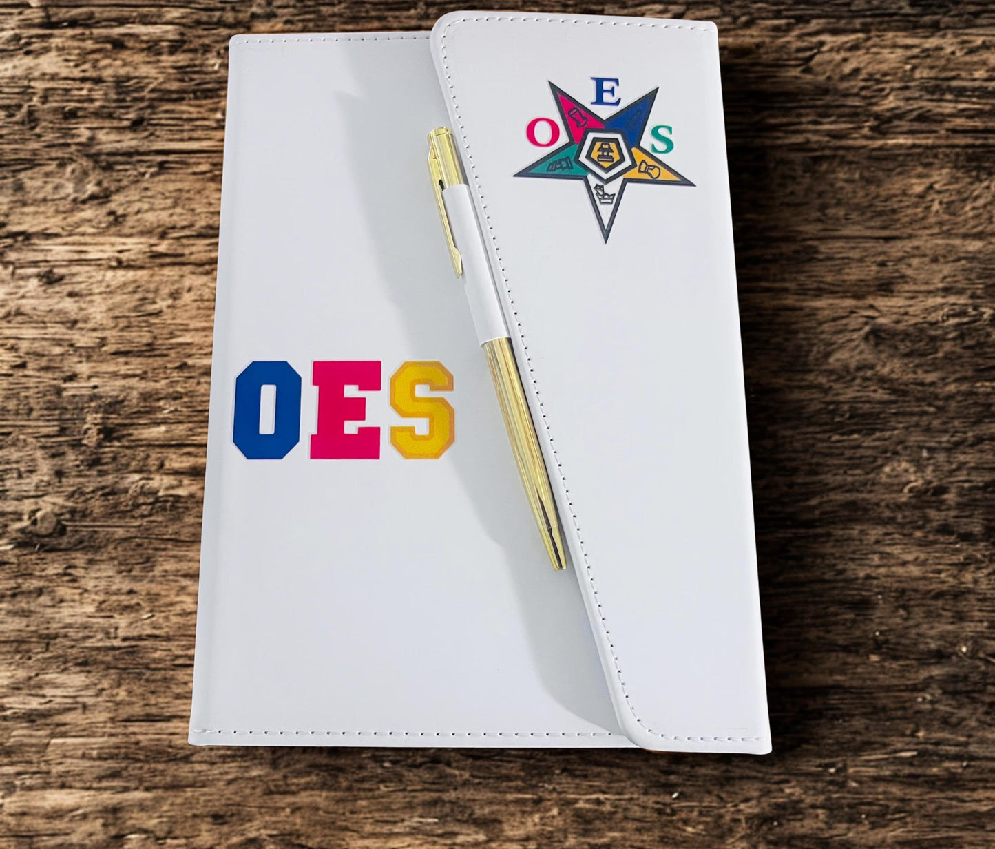 OES Inspired White Sleek Flap Journal with Pen.