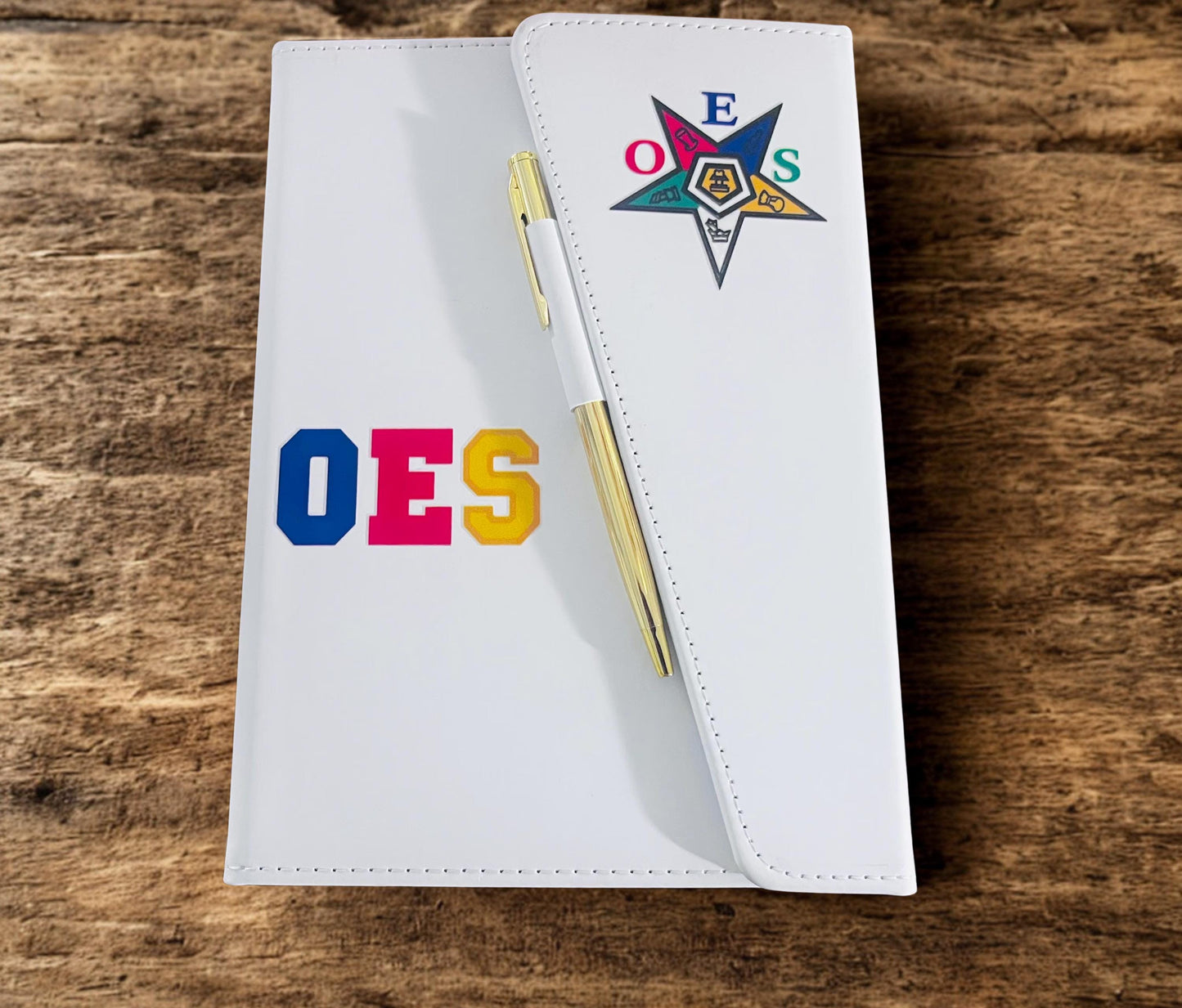 OES Inspired White Sleek Flap Journal with Pen.
