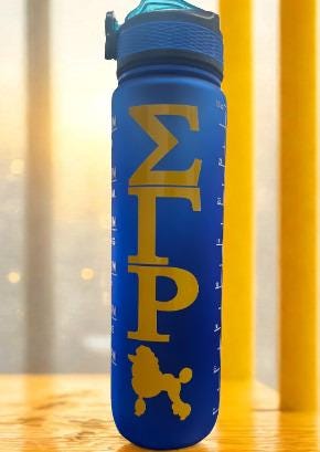 Sigma Gamma Rho 32 oz water bottle with the iconic letters