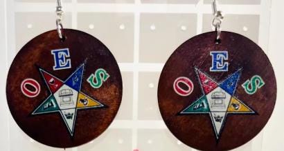 Order of Eastern Star symbol, beautifully etched on wood, Unique earrings, OES