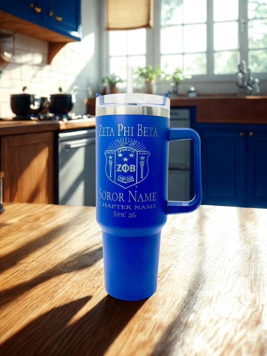 Custom Laser Engraved Zeta Phi Beta Tumbler 40oz with Straw