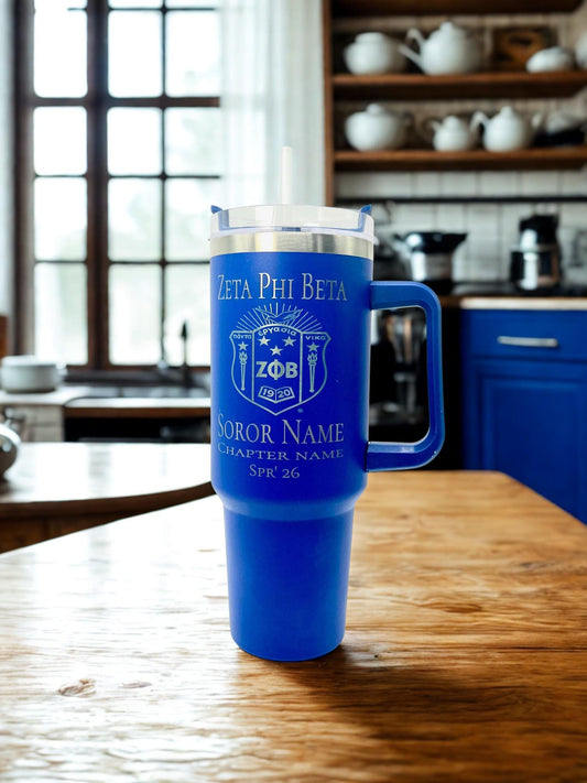 Custom Laser Engraved Zeta Phi Beta Tumbler 40oz with Straw