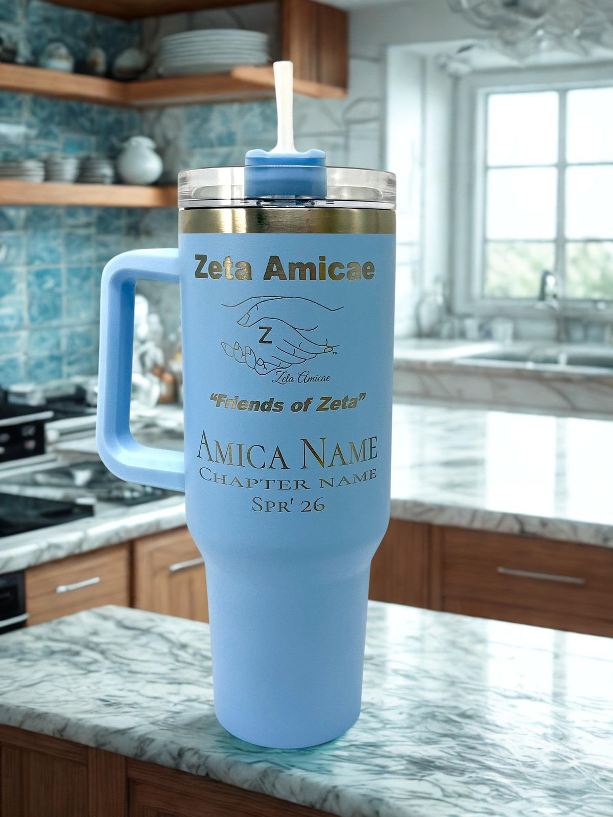 Zeta Amicae Custom Laser Engraved Tumbler 40oz Hands