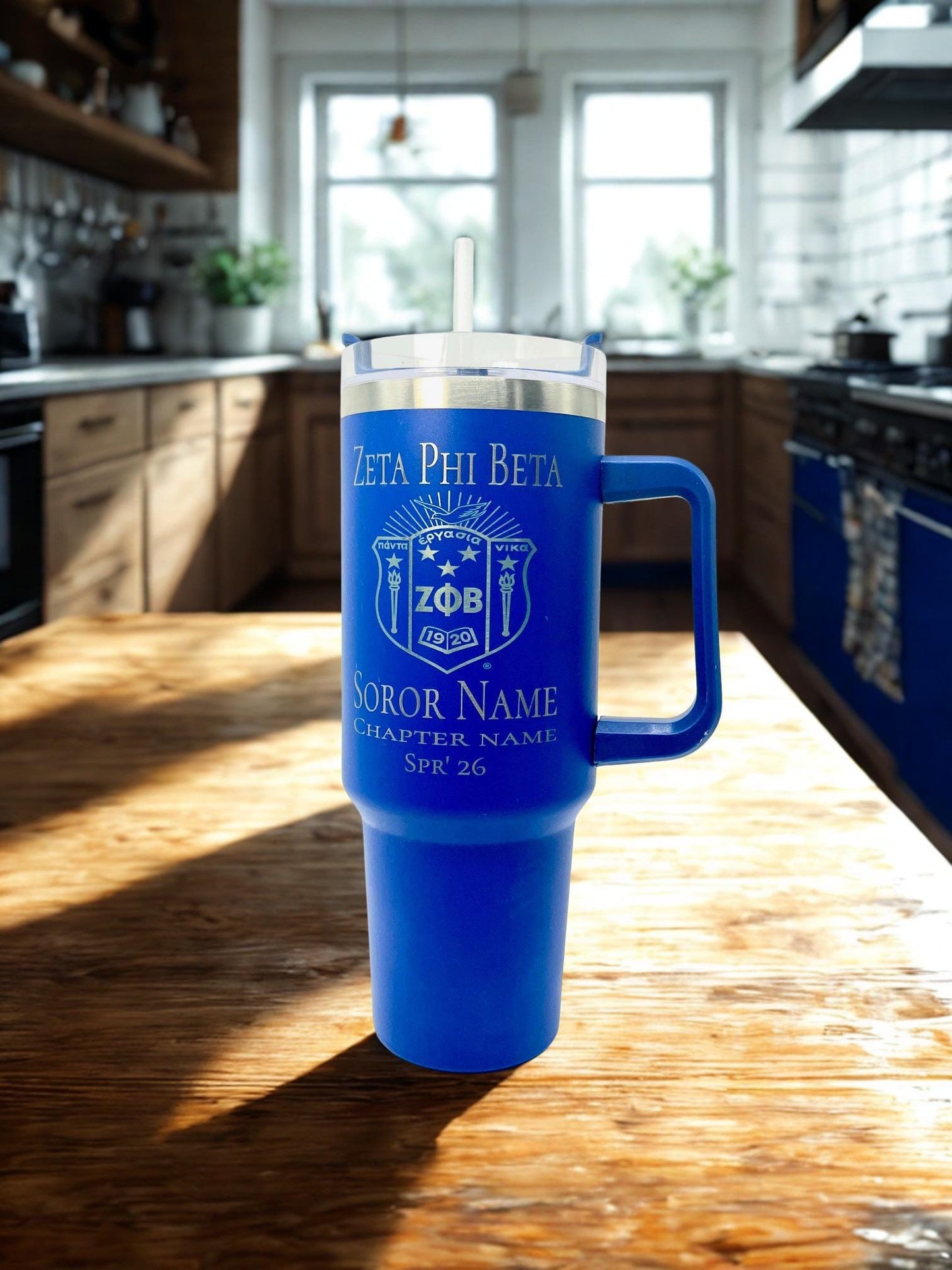 Custom Laser Engraved Zeta Phi Beta Tumbler 40oz with Straw
