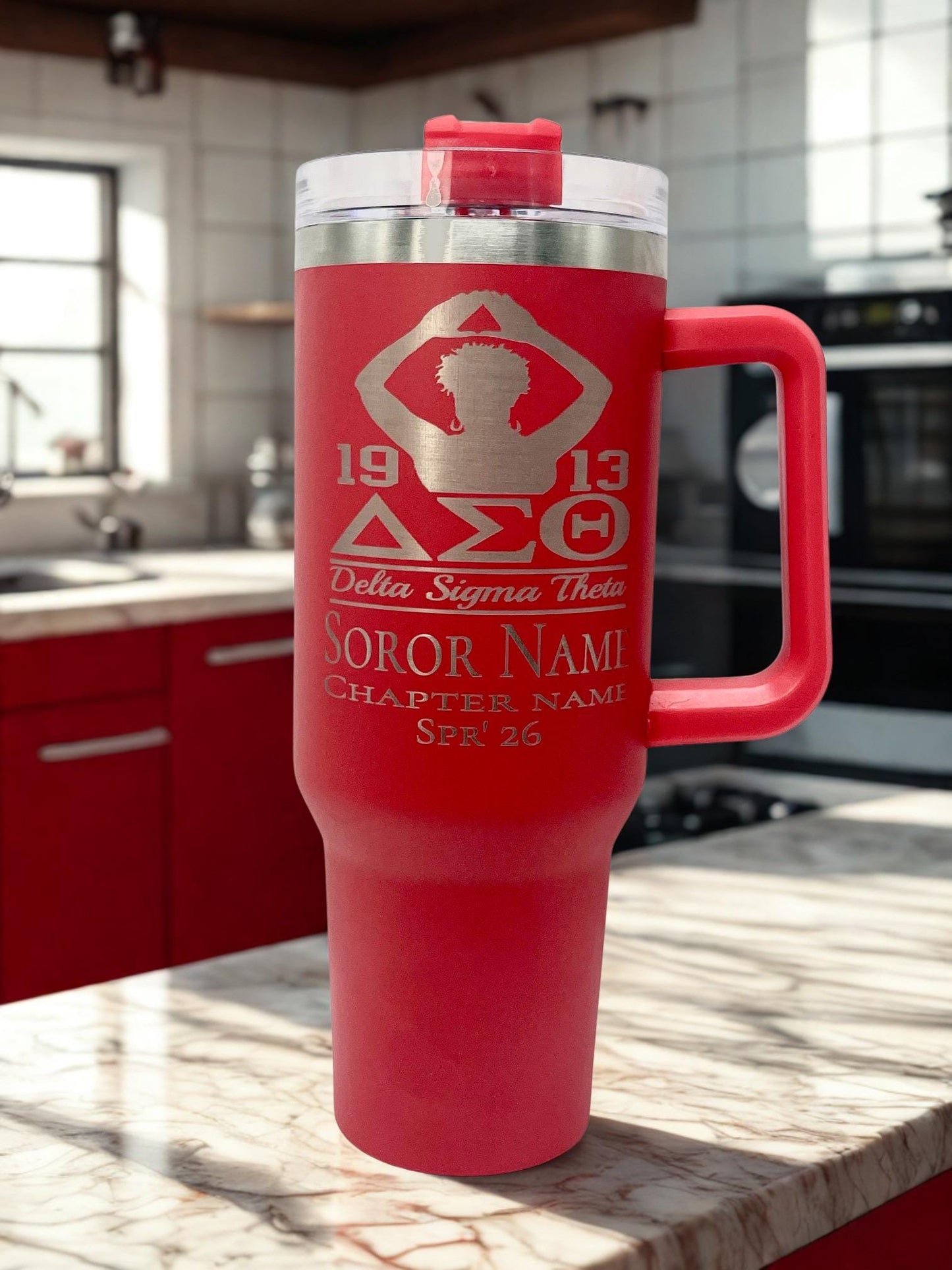 Delta Sigma Theta Custom Laser Engraved Tumbler 40oz Hands Overhead