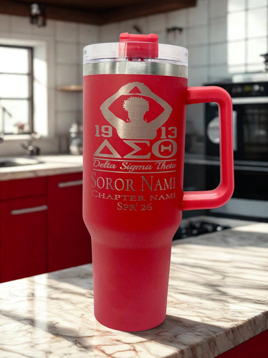 Delta Sigma Theta Custom Laser Engraved Tumbler 40oz Hands Overhead