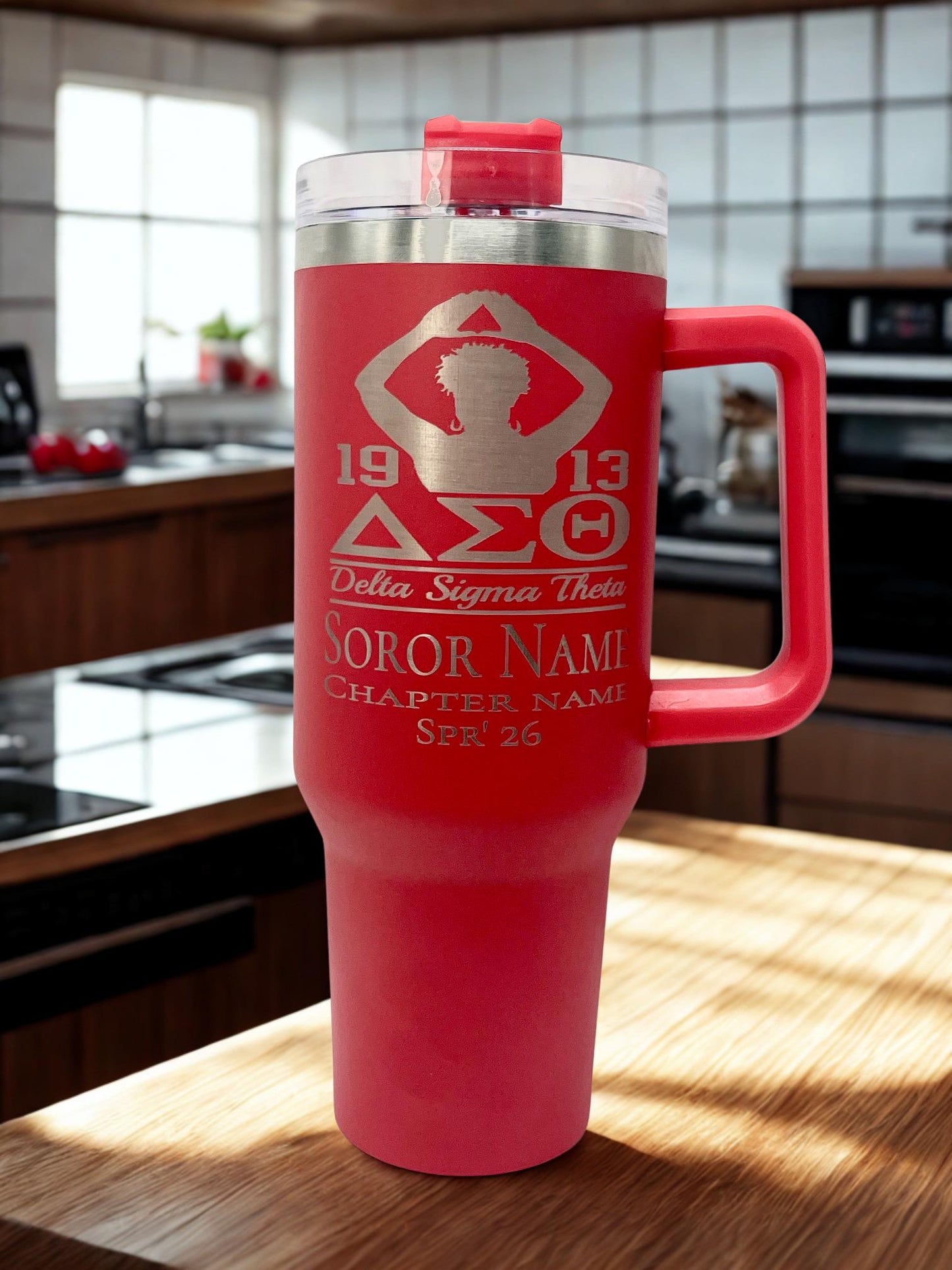 Delta Sigma Theta Custom Laser Engraved Tumbler 40oz Hands Overhead