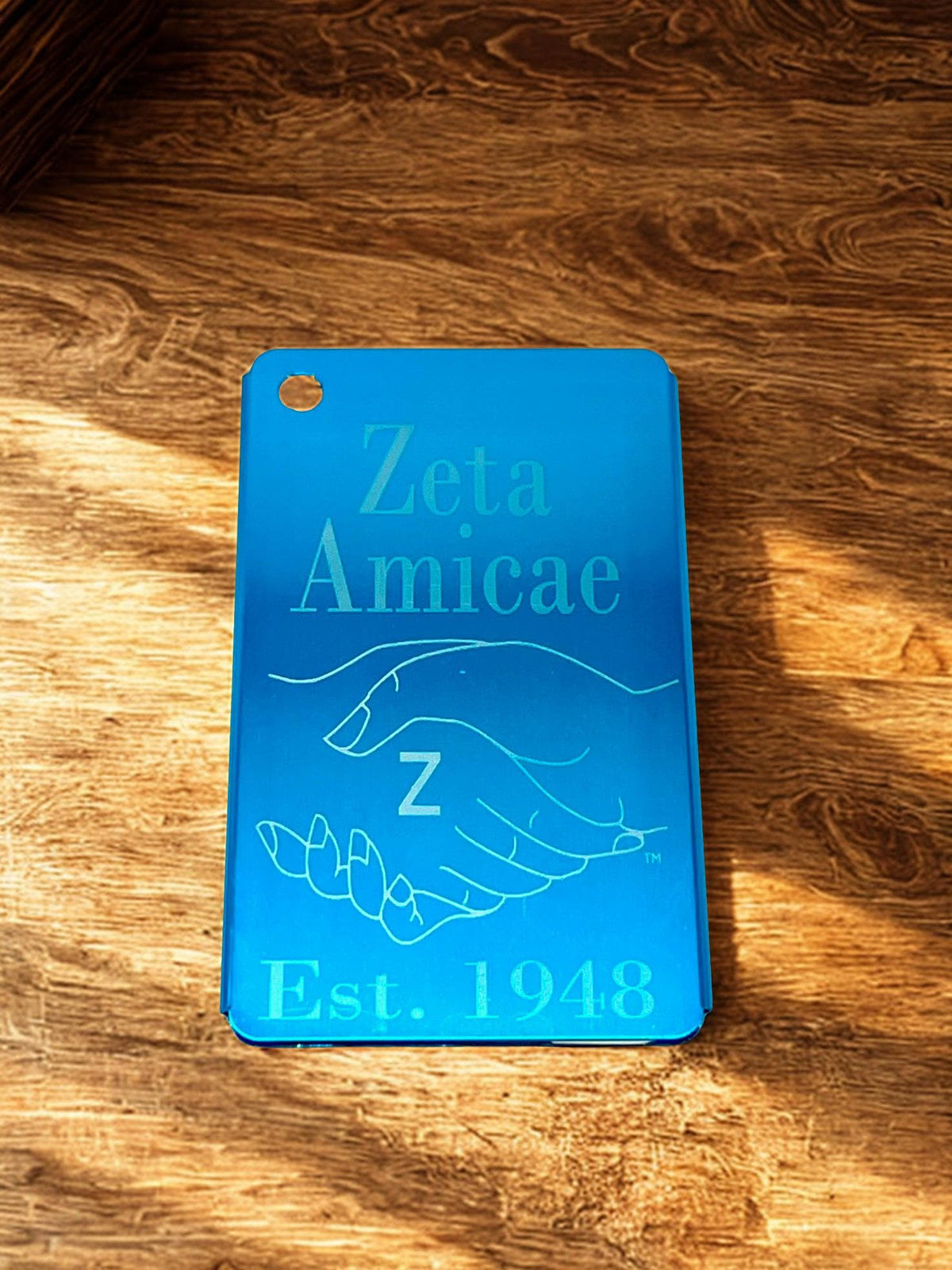 Zeta Amicae Laser Cut Metal Luggage Tag: Travel Accessory