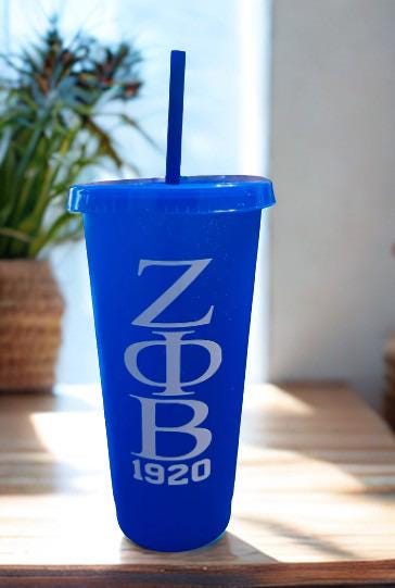 Zeta Phi Beta  ZOB 24oz  Cup with Lid and Straw Cover