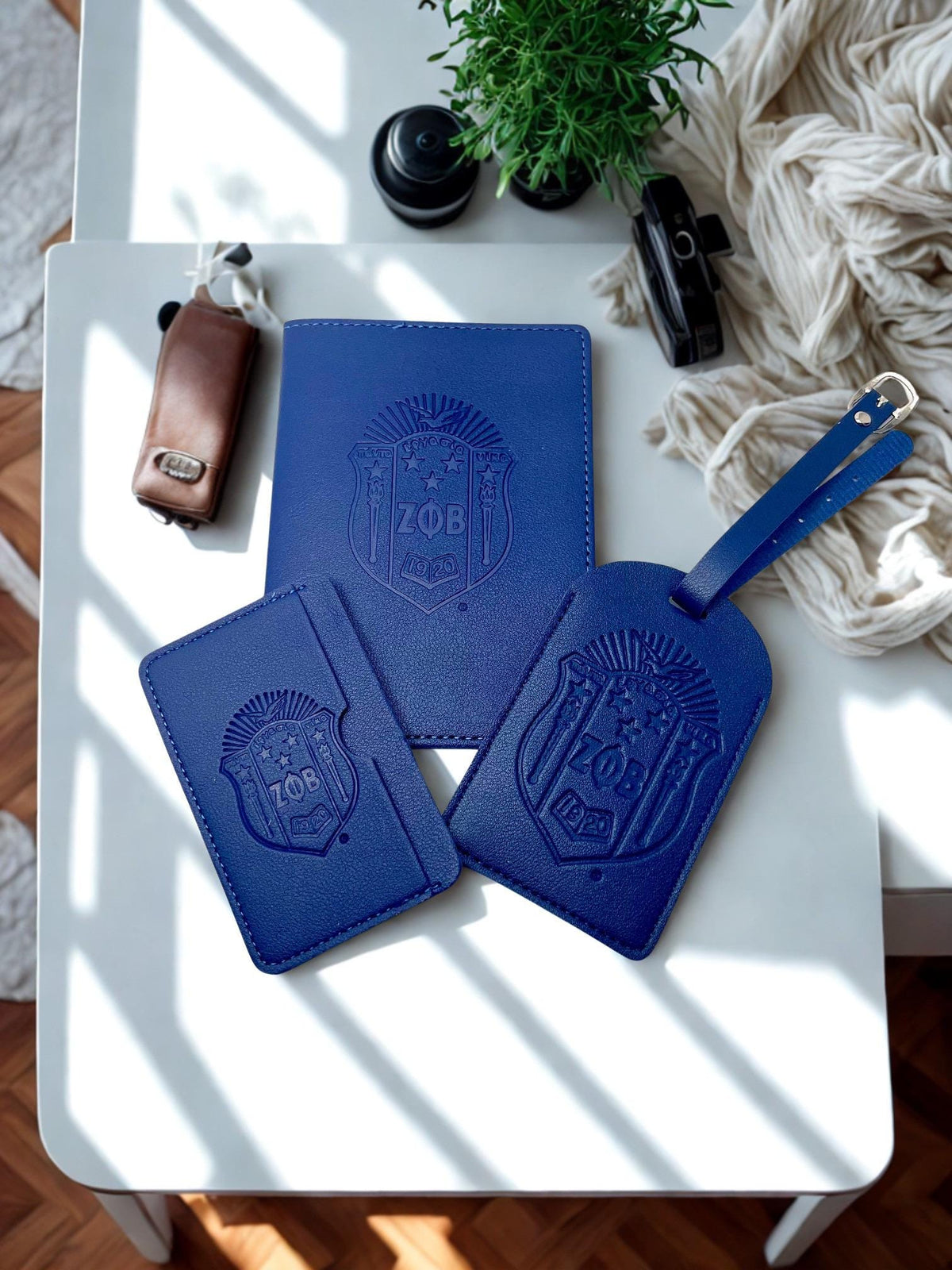 Zeta Phi Beta Blue 3pcs Travel Set, Passport Holder, Luggage Tag & Wallet SHIELD