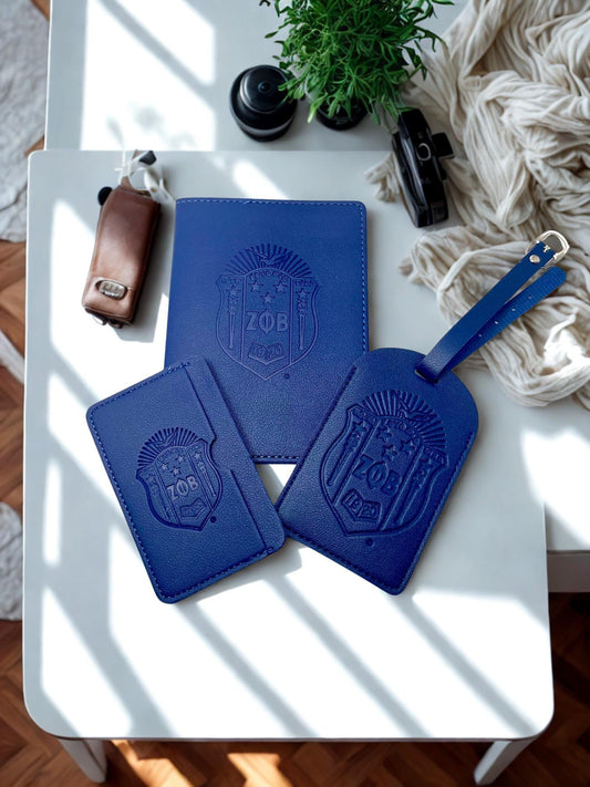 Zeta Phi Beta Blue 3pcs Travel Set, Passport Holder, Luggage Tag & Wallet SHIELD