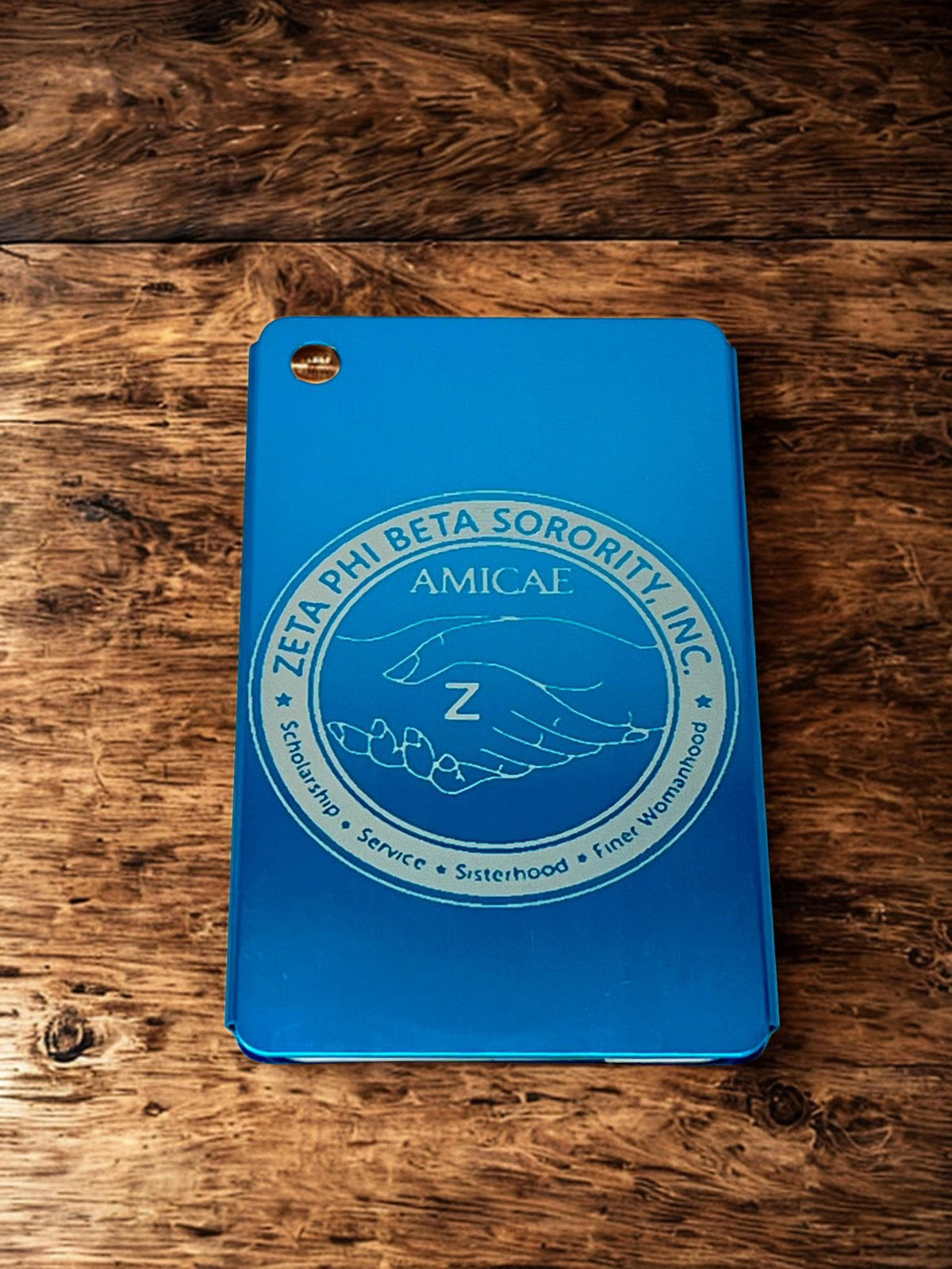 Zeta Amicae Laser Cut Metal Luggage Tag: Travel Accessory Crest
