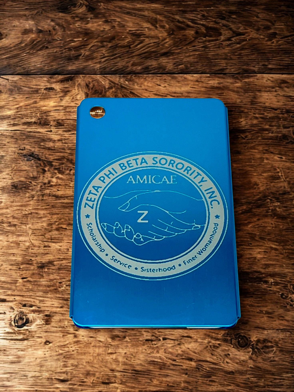 Zeta Amicae Laser Cut Metal Luggage Tag: Travel Accessory