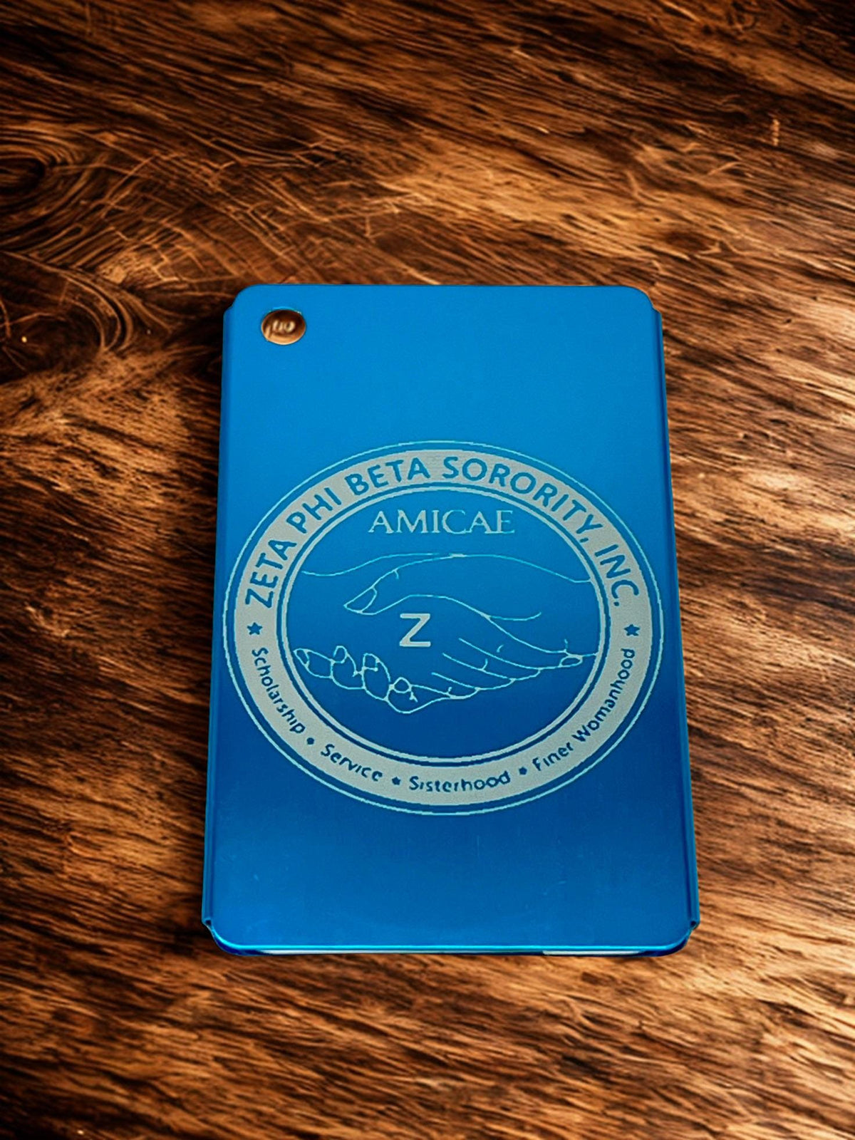 Zeta Amicae Laser Cut Metal Luggage Tag: Travel Accessory