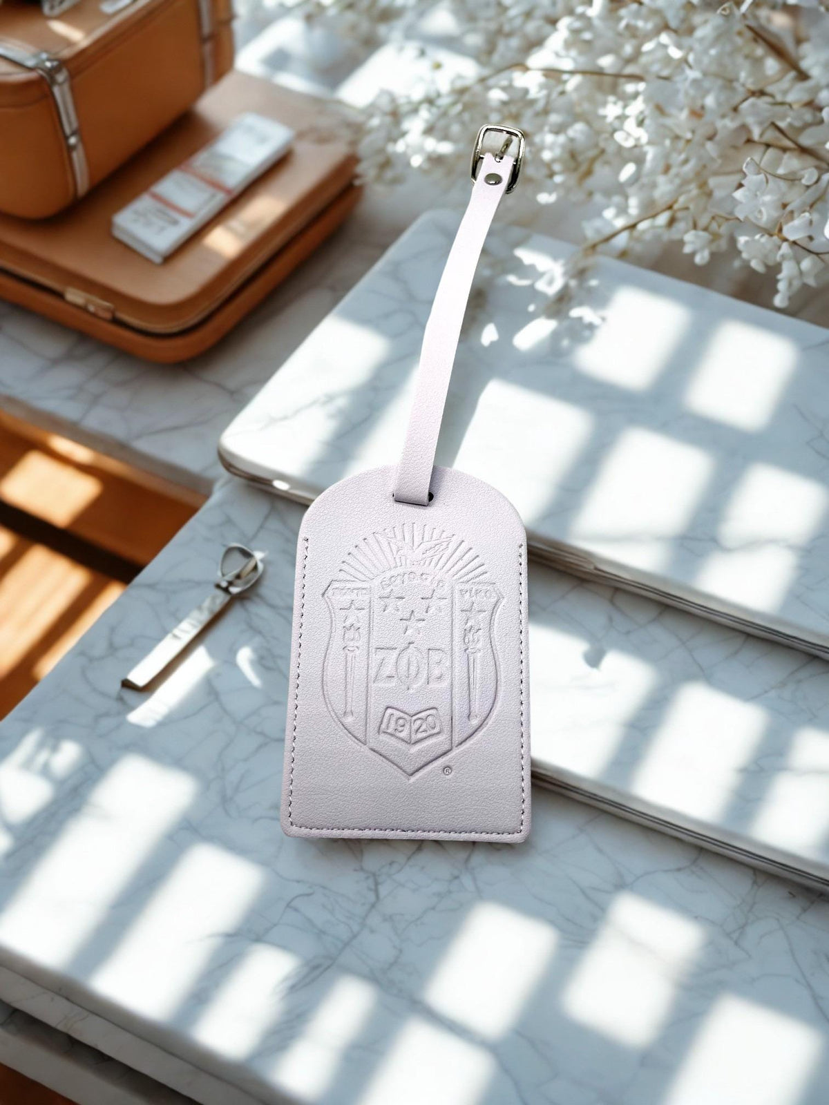 Zeta Phi Beta White Luggage Sorority Suitcase Tag SHIELD