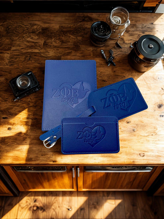 Zeta Phi Beta Blue 3pcs Travel Set, Passport Holder, Luggage Tag & Wallet DOVE