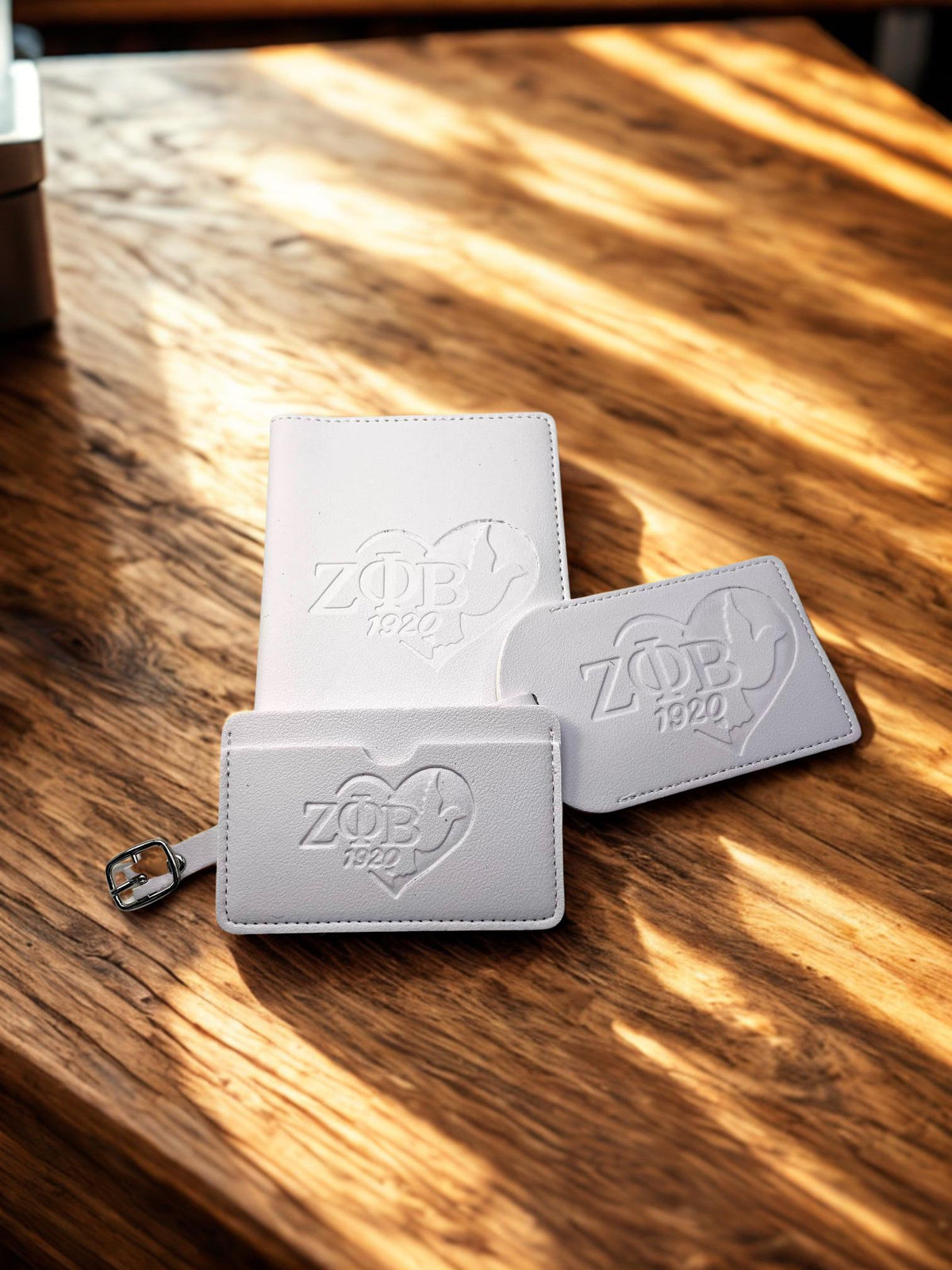 Zeta Phi Beta White 3pcs Travel Set, Passport Holder, Luggage Tag & Wallet DOVE
