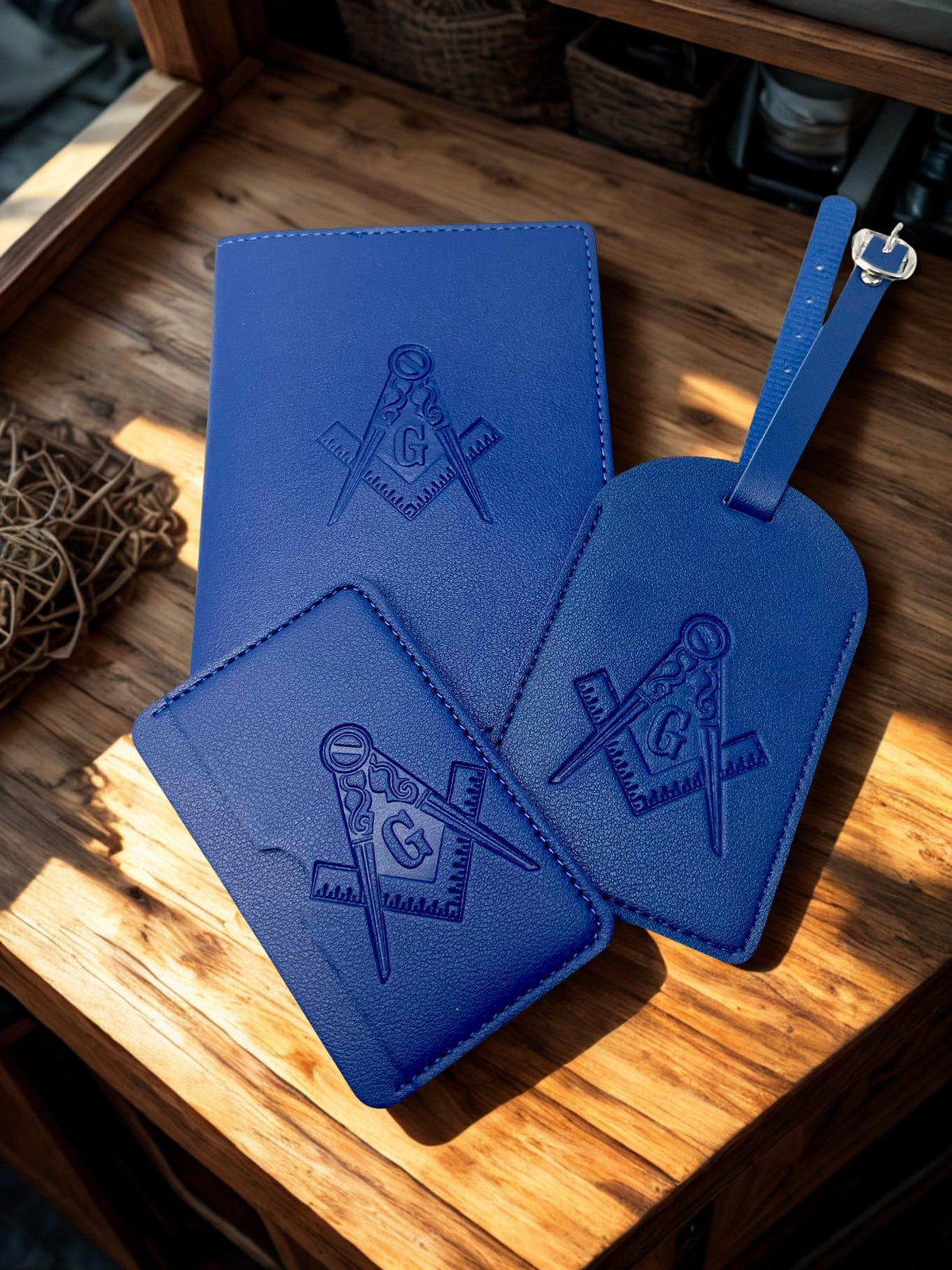 Masonic Blue 3pcs Travel Set, Passport Holder, Luggage Tag & Wallet